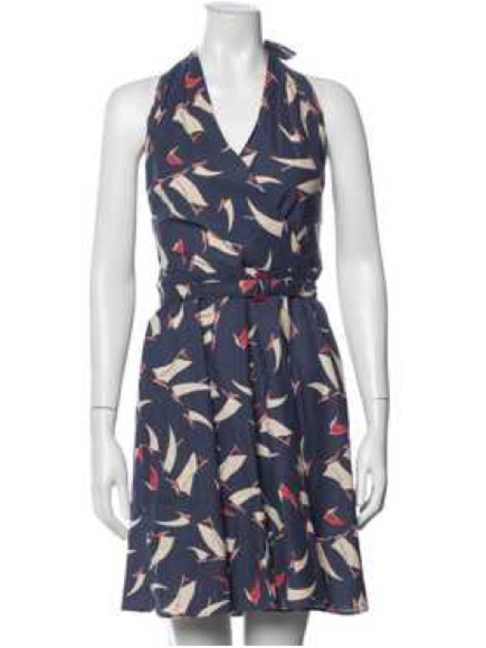 Ralph Lauren Navy Blue Sailboat Print Halter Dress